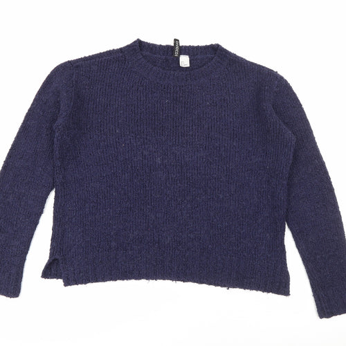 H&M Womens Blue Round Neck  Cotton Pullover Jumper Size S