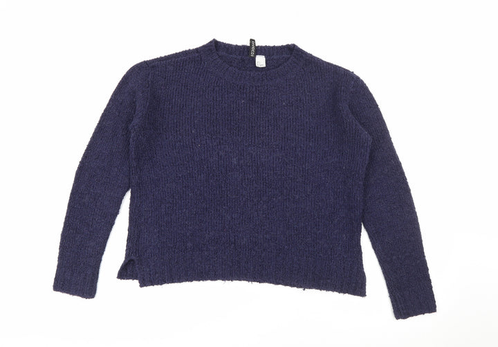 H&M Womens Blue Round Neck  Cotton Pullover Jumper Size S