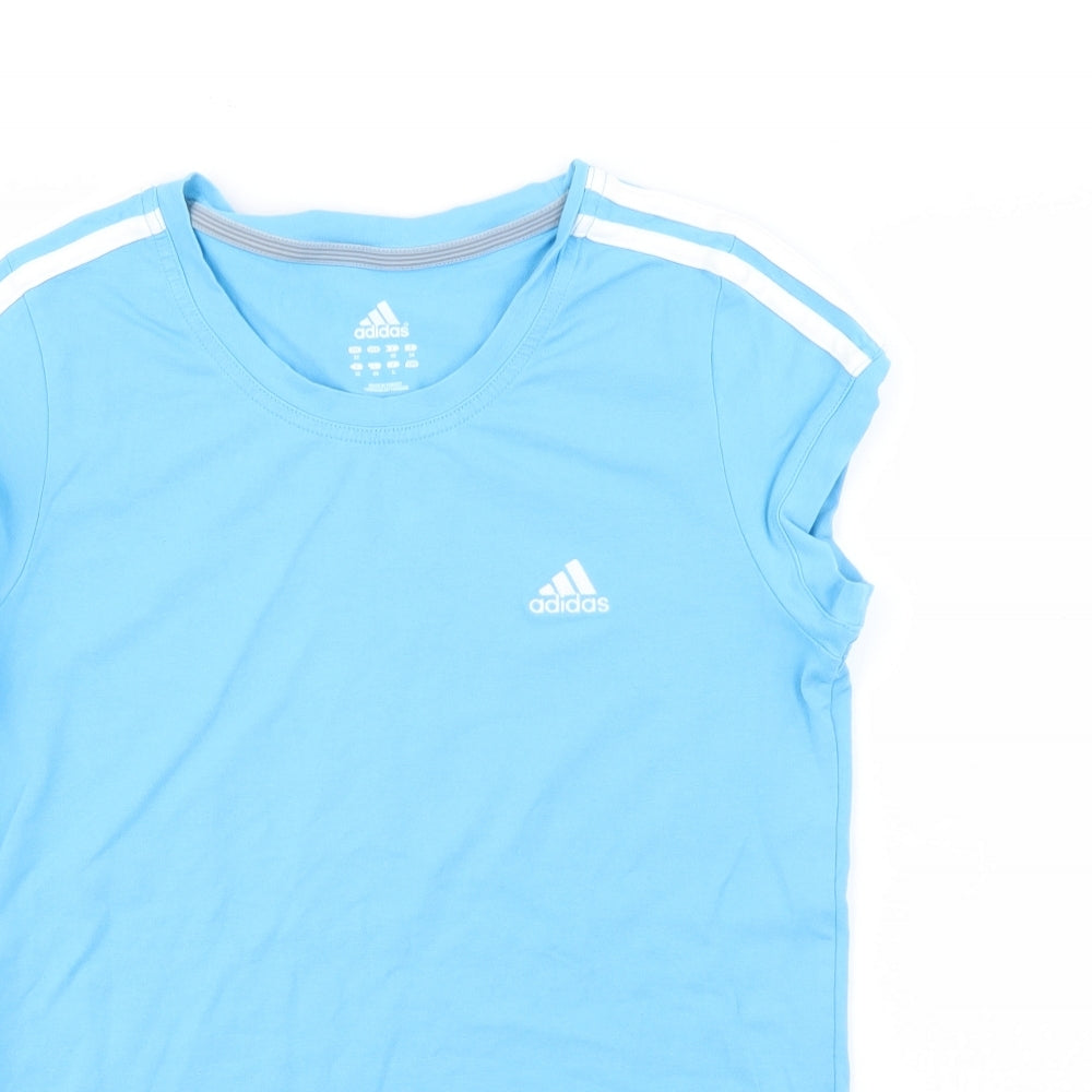 adidas Womens Blue  Cotton Basic T-Shirt Size 12 Crew Neck