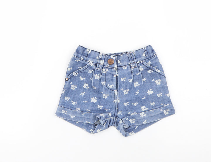 NEXT Girls Blue Floral Polyester Cropped Jeans Size 9-12 Months Button