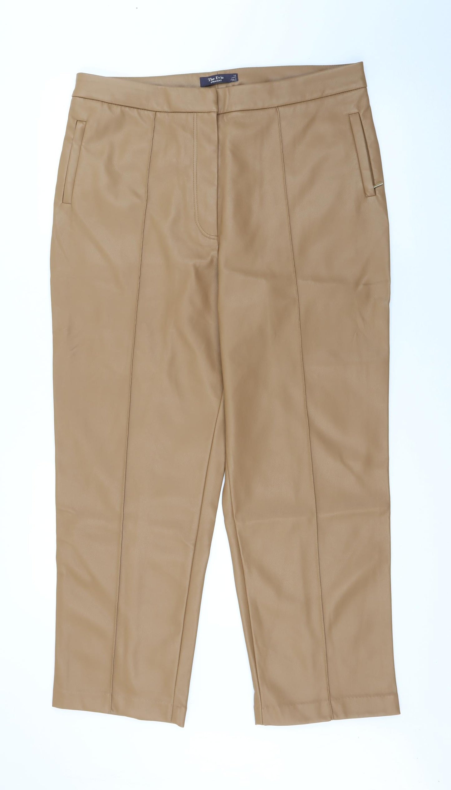 Marks and Spencer Womens Brown  Polyurethane Trousers  Size 16 L27 in Regular Zip