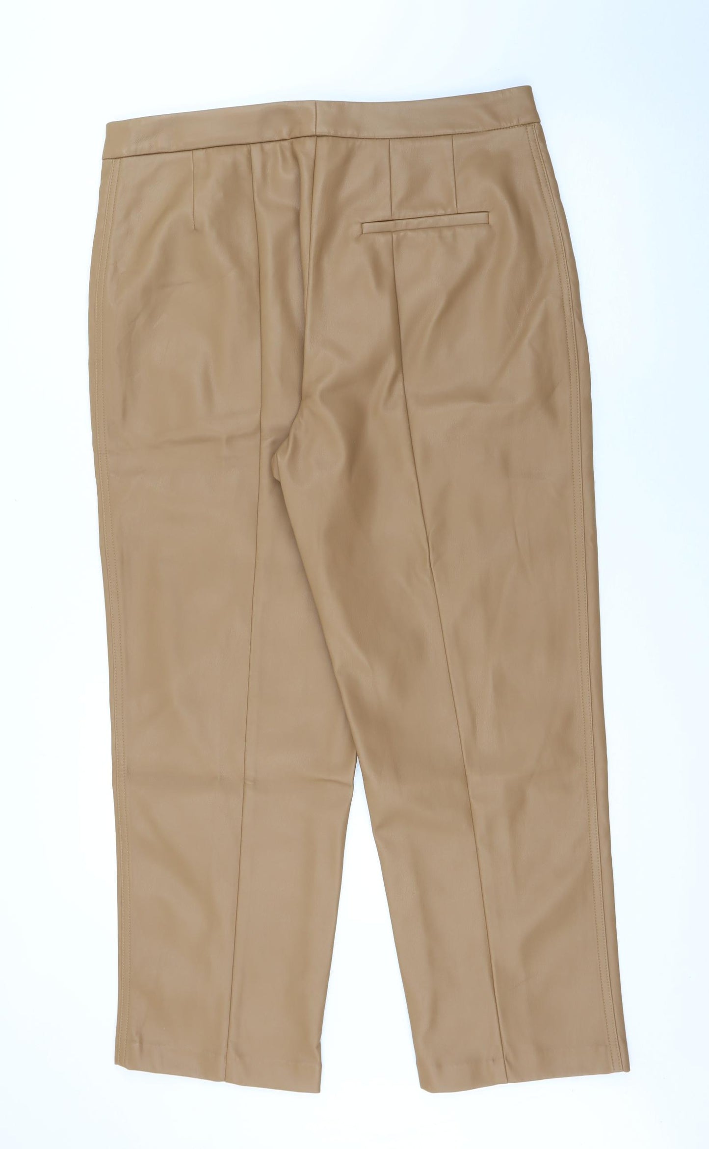 Marks and Spencer Womens Brown  Polyurethane Trousers  Size 16 L27 in Regular Zip