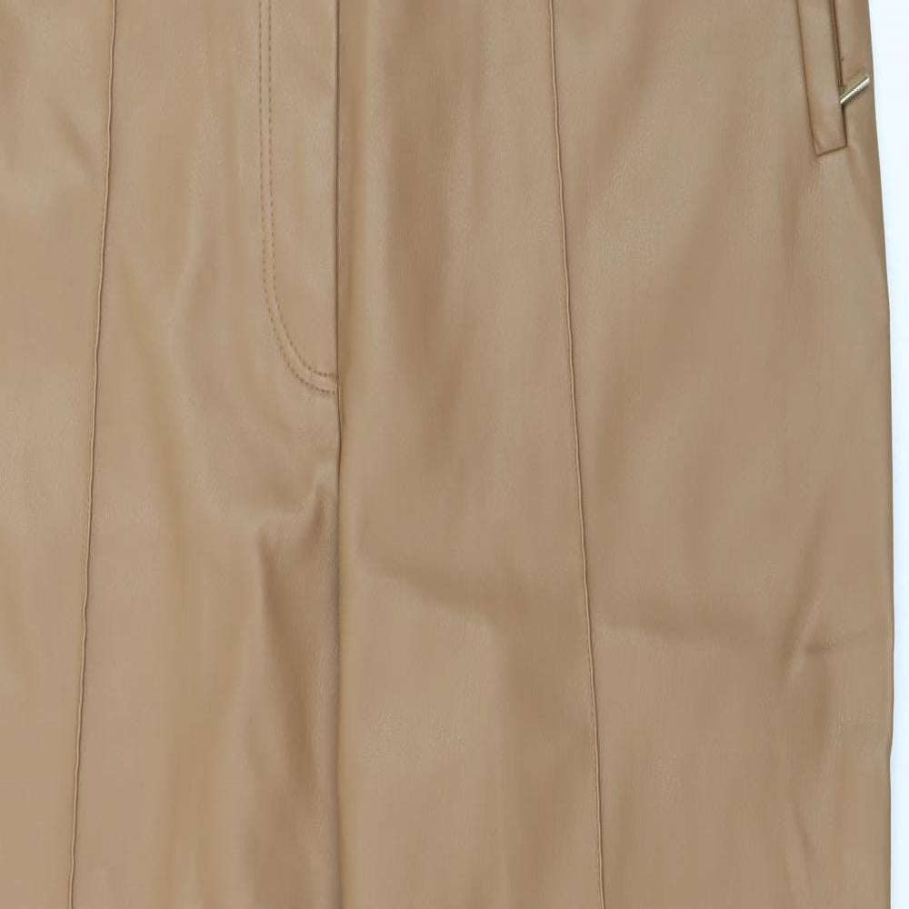 Marks and Spencer Womens Brown  Polyurethane Trousers  Size 16 L27 in Regular Zip