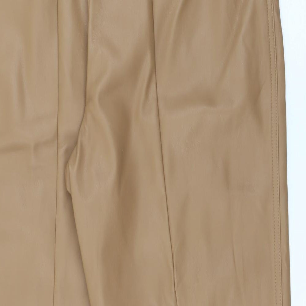 Marks and Spencer Womens Brown  Polyurethane Trousers  Size 16 L27 in Regular Zip