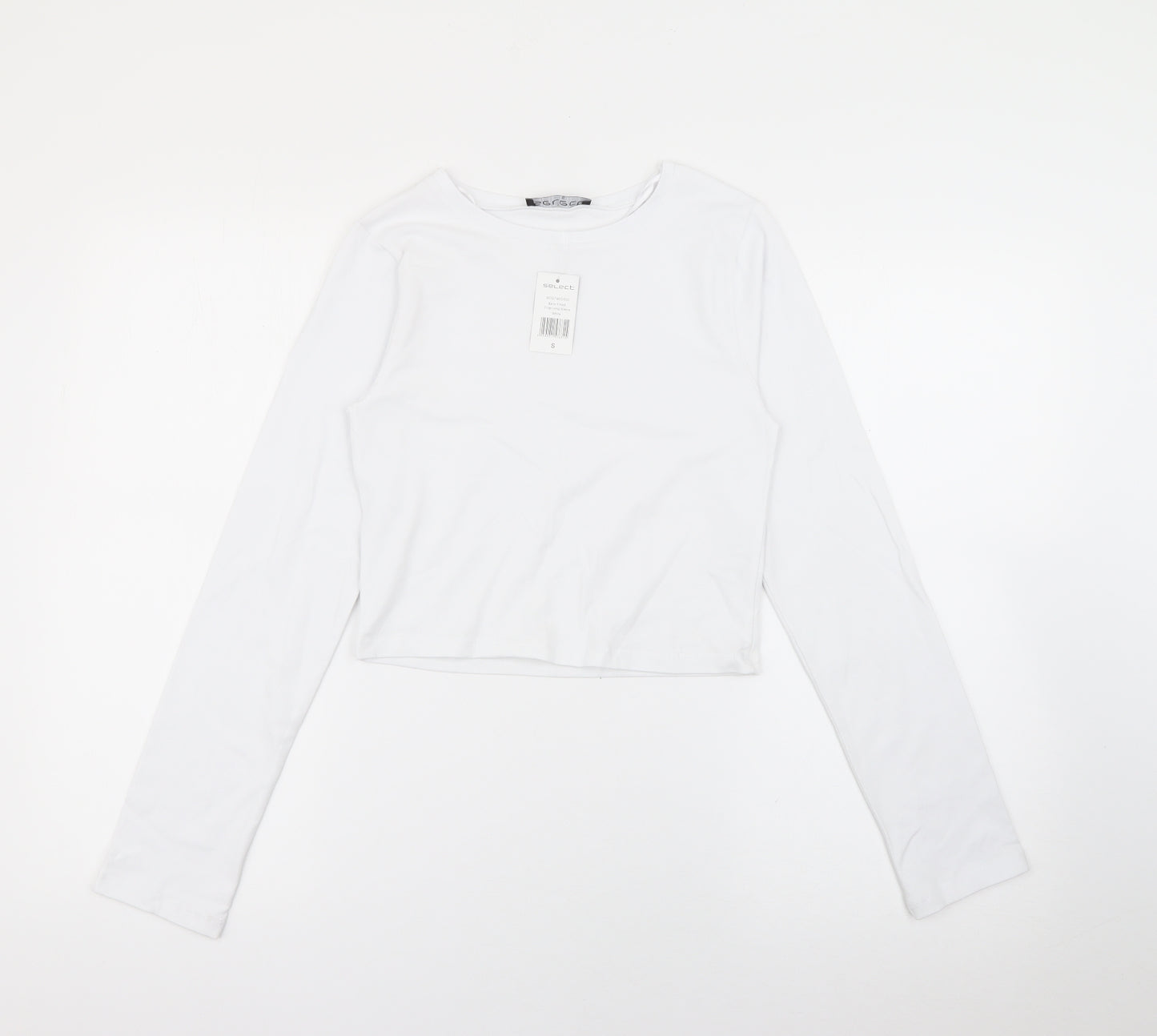 Select Womens White  Viscose Cropped T-Shirt Size S Crew Neck