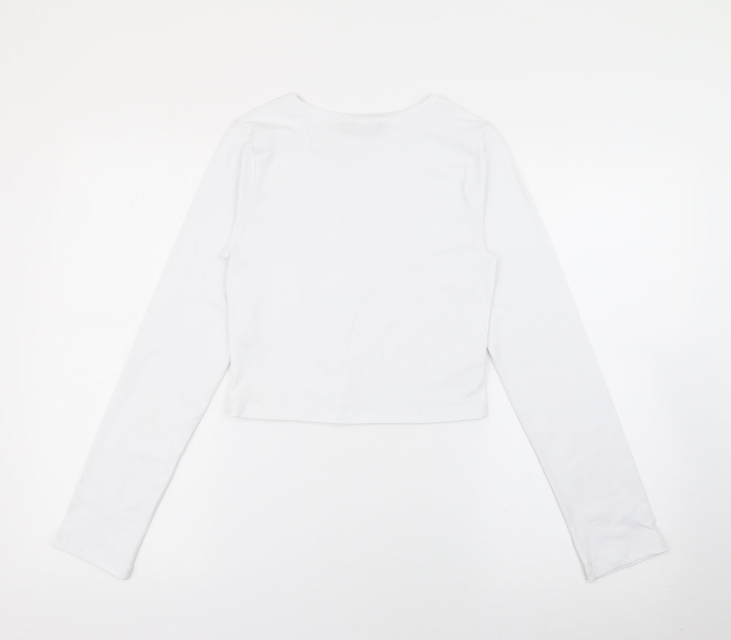 Select Womens White  Viscose Cropped T-Shirt Size S Crew Neck