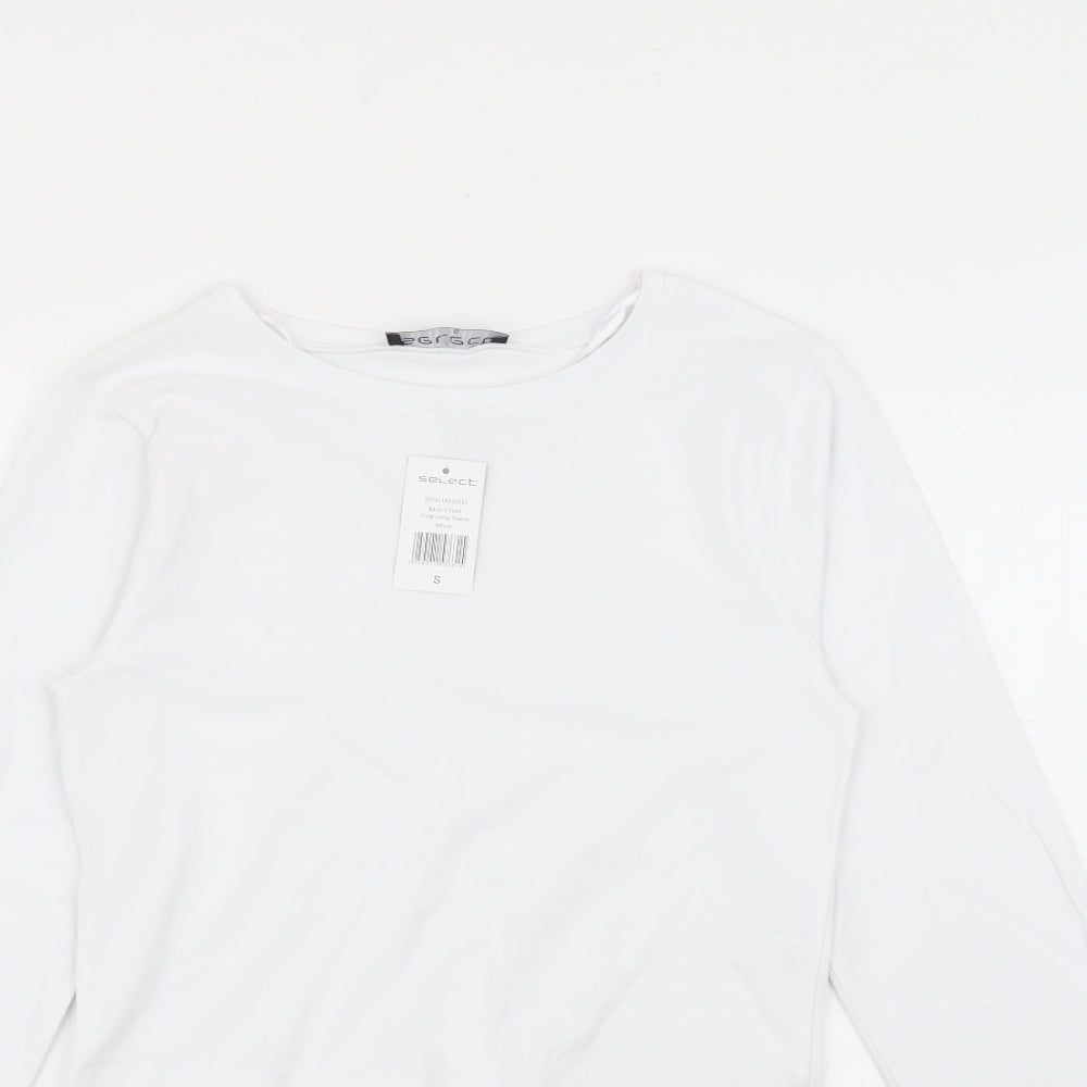 Select Womens White  Viscose Cropped T-Shirt Size S Crew Neck