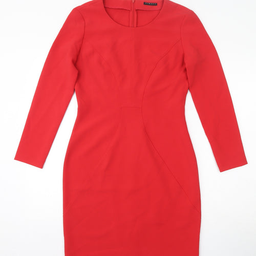 Sisley Womens Red  Polyester Bodycon  Size S  Round Neck Zip