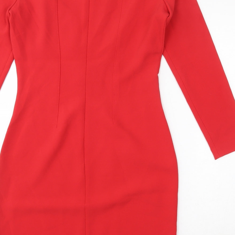 Sisley Womens Red  Polyester Bodycon  Size S  Round Neck Zip