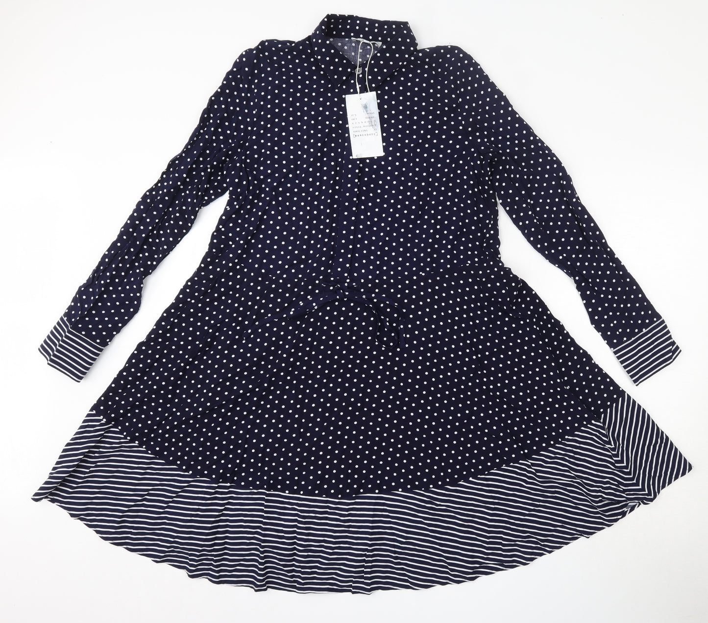 Warehouse Womens Blue Polka Dot Viscose Shirt Dress  Size 8  Collared Button