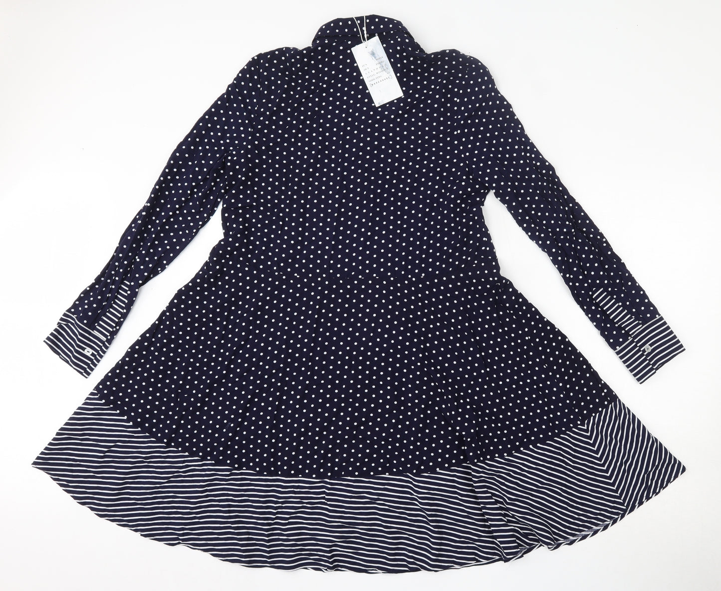 Warehouse Womens Blue Polka Dot Viscose Shirt Dress  Size 8  Collared Button
