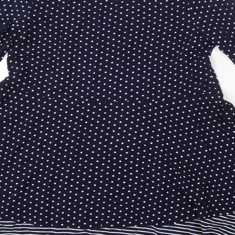 Warehouse Womens Blue Polka Dot Viscose Shirt Dress  Size 8  Collared Button