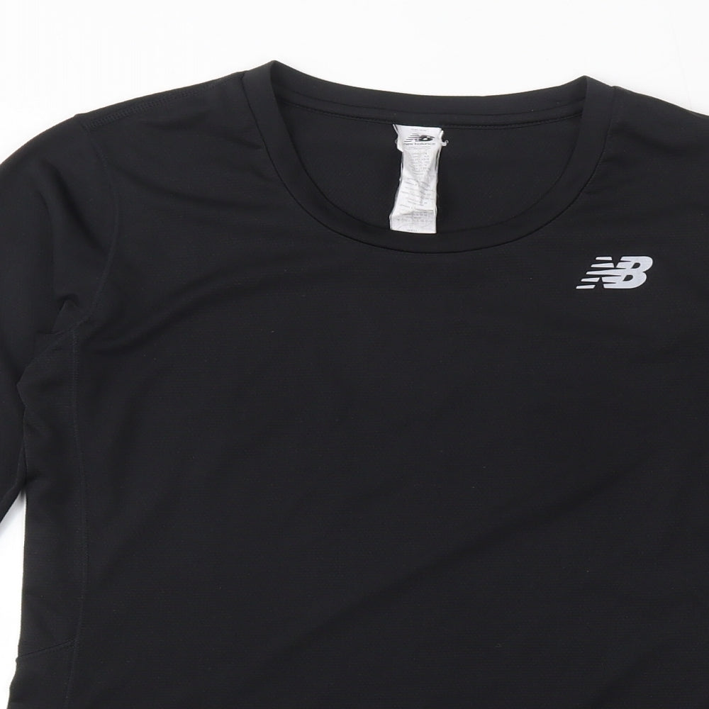 New Balance Womens Black  100% Polyester Basic T-Shirt Size XS Round Neck