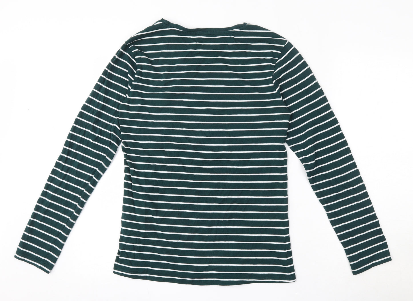 Primark Womens Green Striped Cotton Basic T-Shirt Size 12 Round Neck - Size 12-14