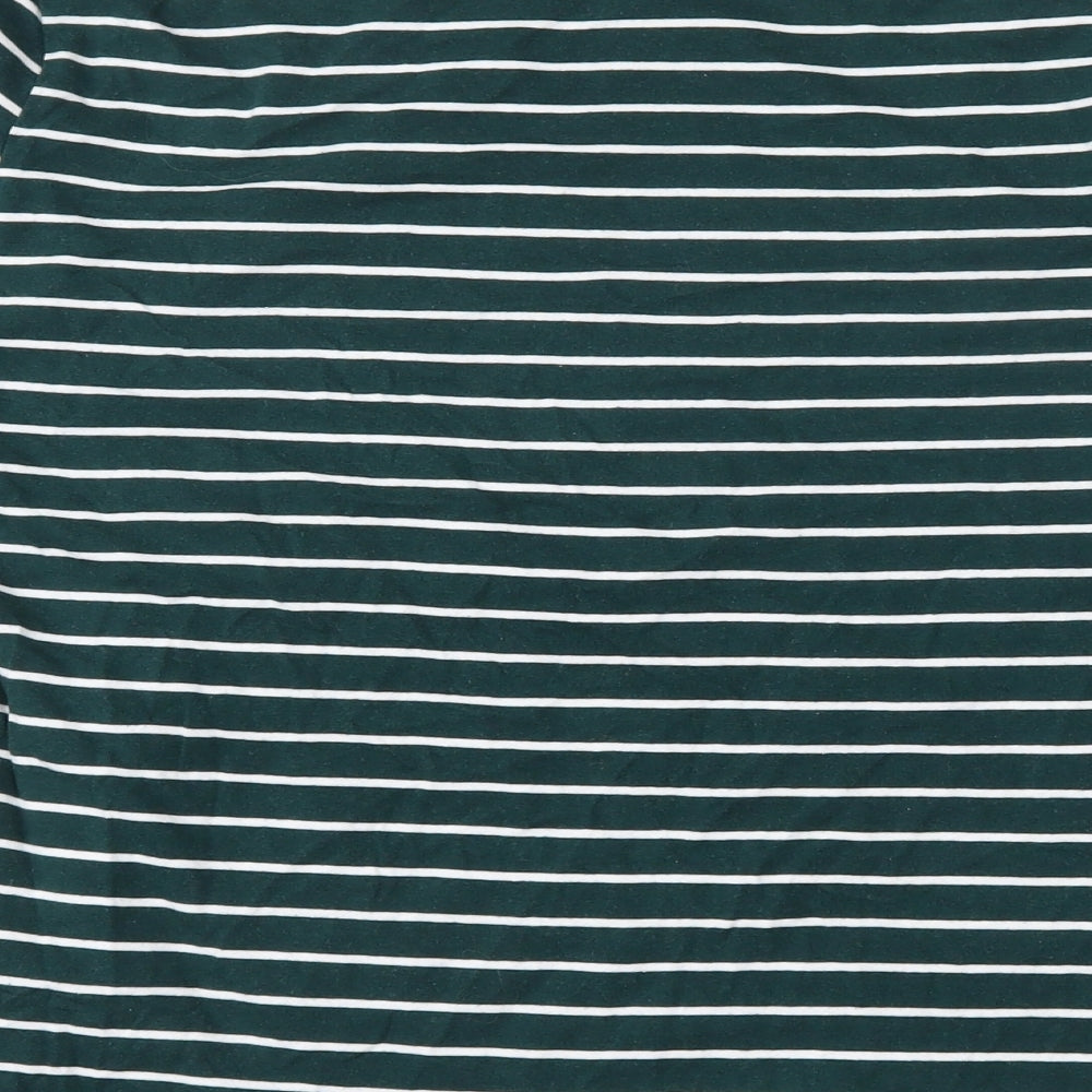 Primark Womens Green Striped Cotton Basic T-Shirt Size 12 Round Neck - Size 12-14