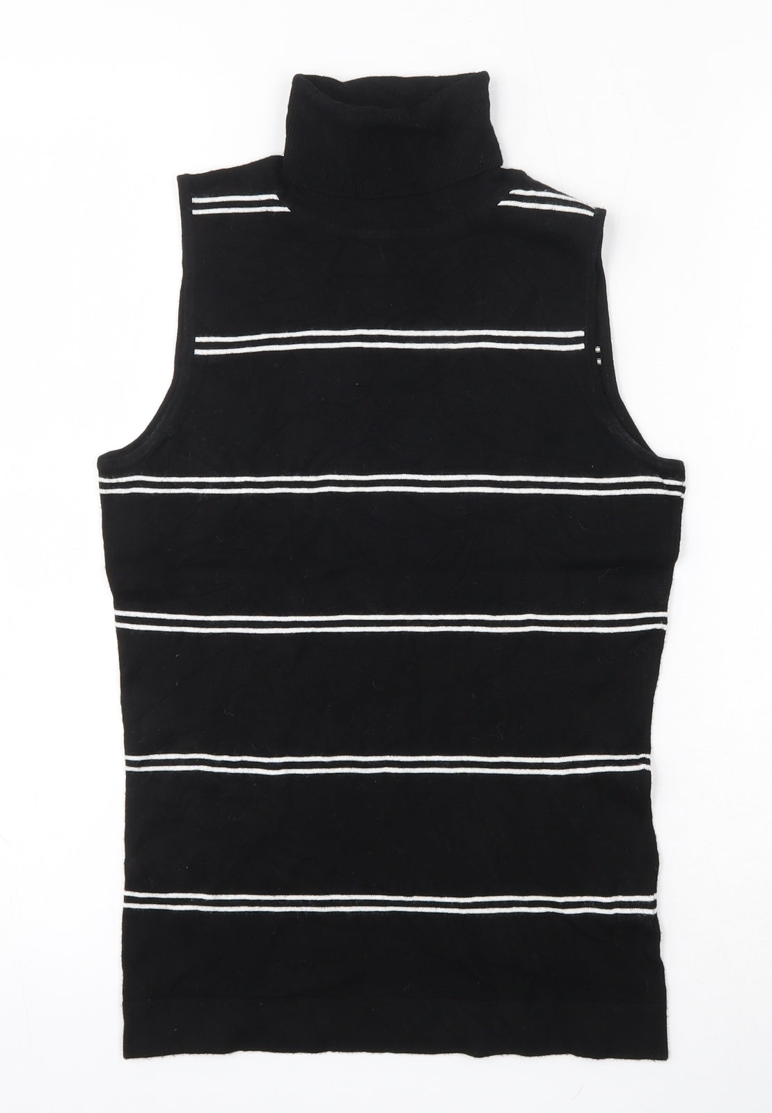 H&M Womens Black Roll Neck Striped Viscose Vest Jumper Size 8