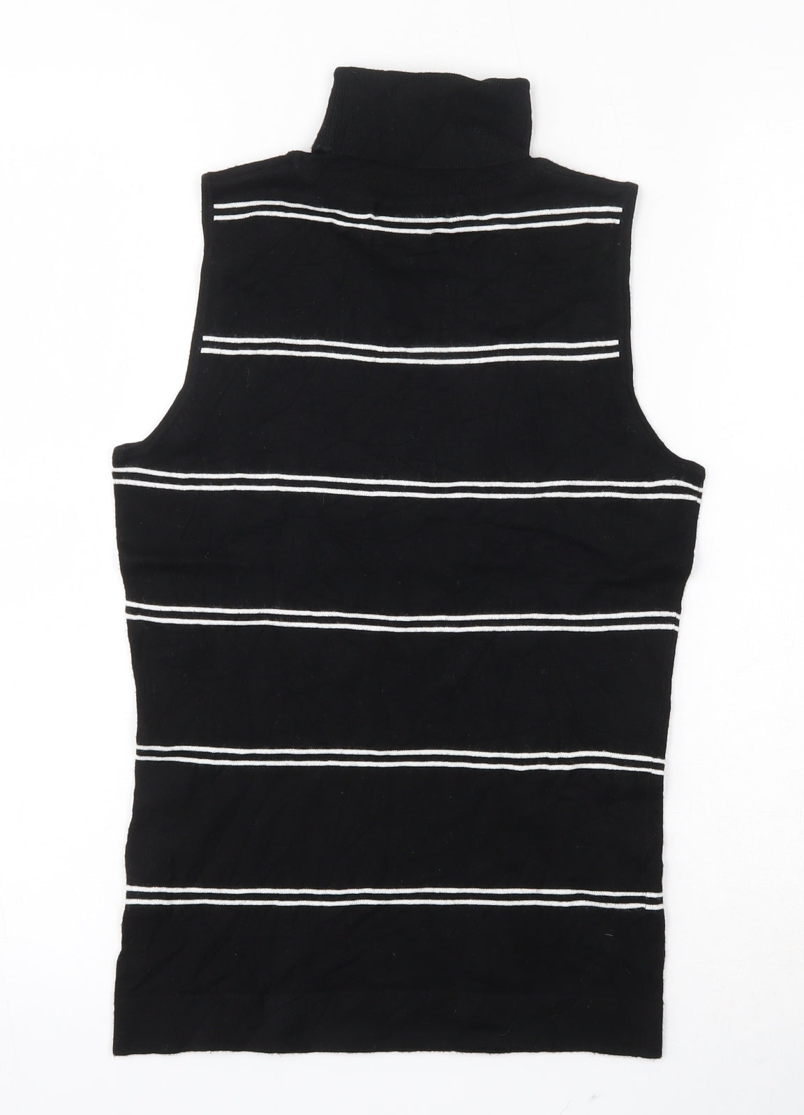 H&M Womens Black Roll Neck Striped Viscose Vest Jumper Size 8