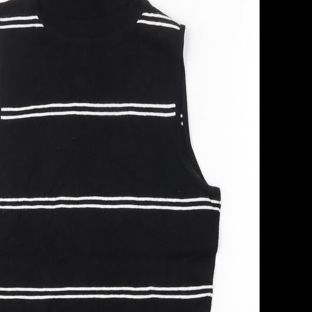 H&M Womens Black Roll Neck Striped Viscose Vest Jumper Size 8