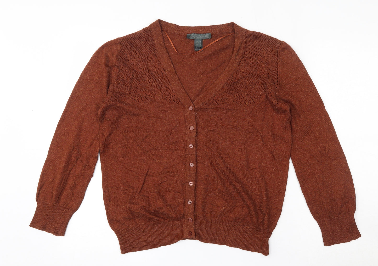 Mango Womens Brown V-Neck  Cotton Cardigan Jumper Size L