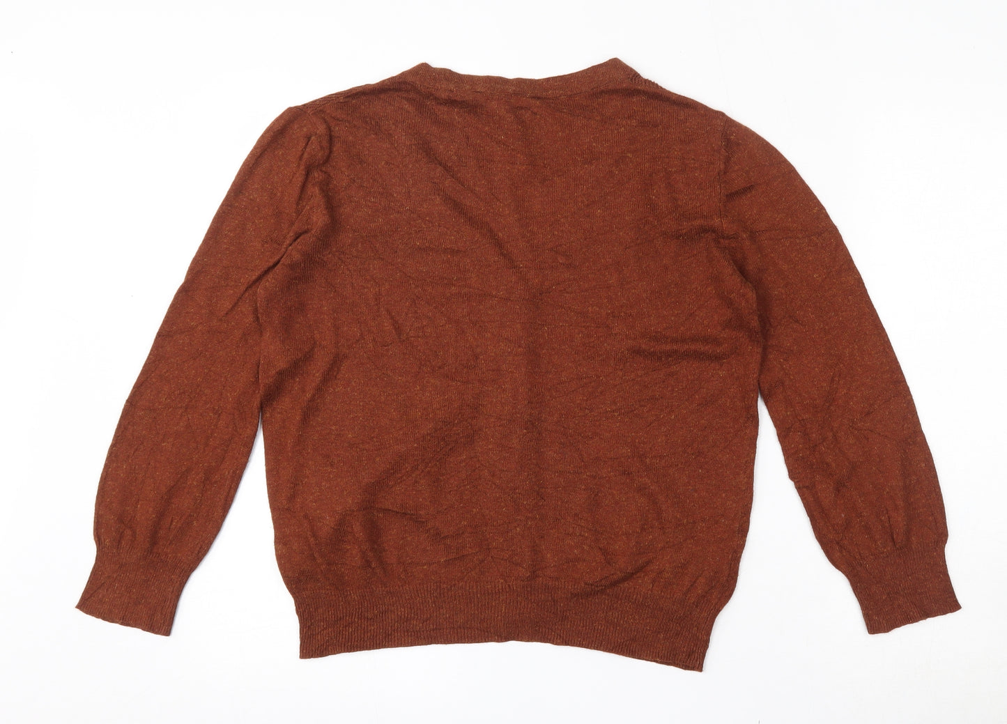 Mango Womens Brown V-Neck  Cotton Cardigan Jumper Size L
