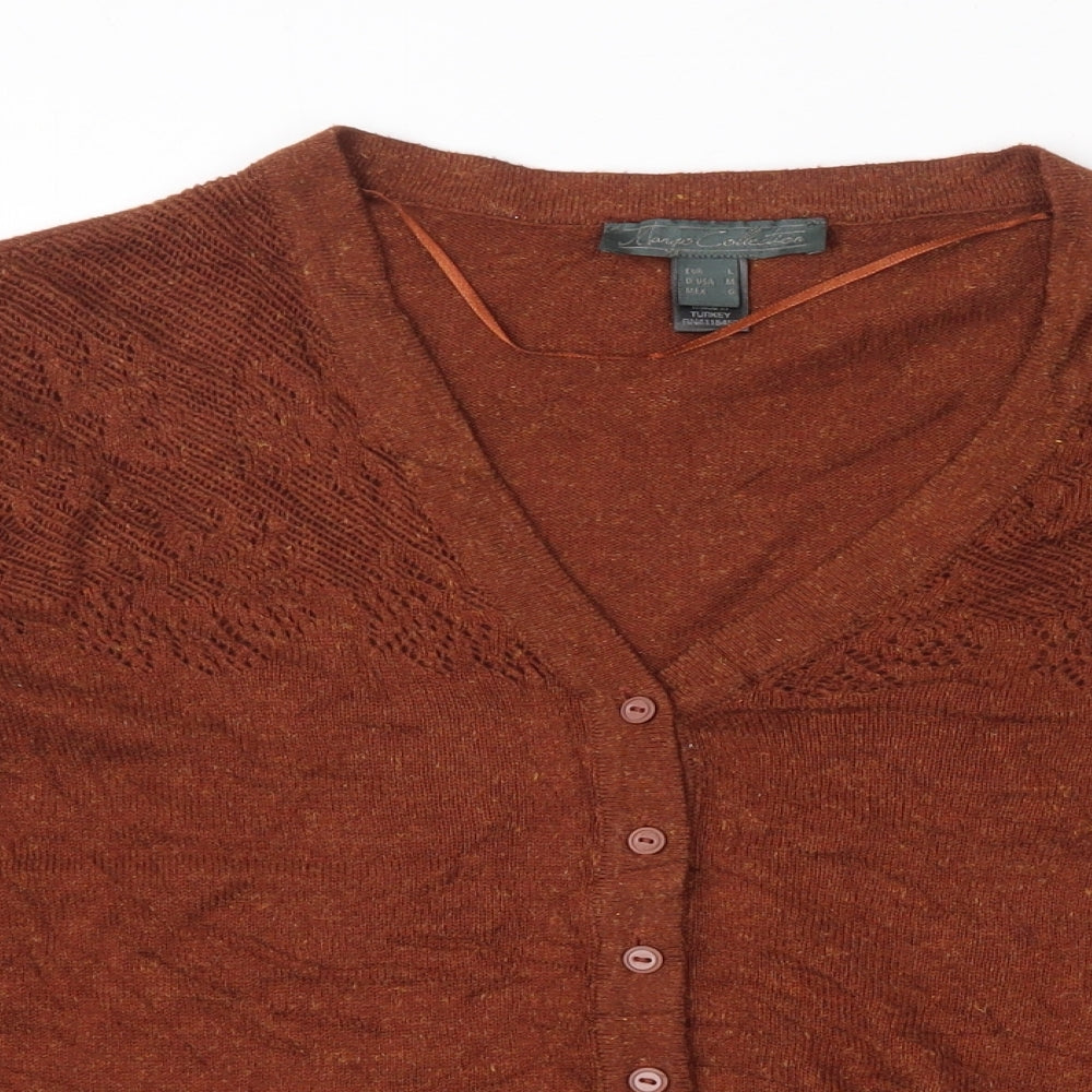 Mango Womens Brown V-Neck  Cotton Cardigan Jumper Size L