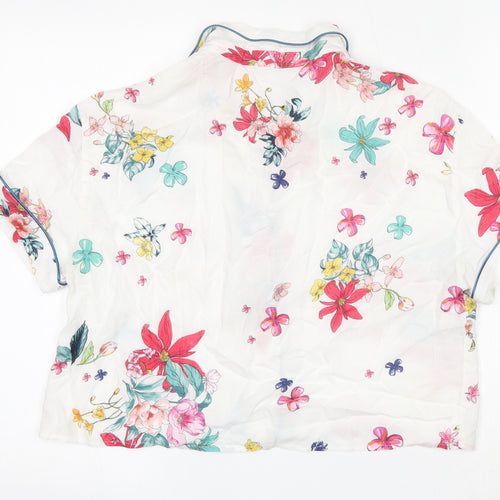 Pull&Bear Womens Multicoloured Floral Viscose Cropped Blouse Size L Collared