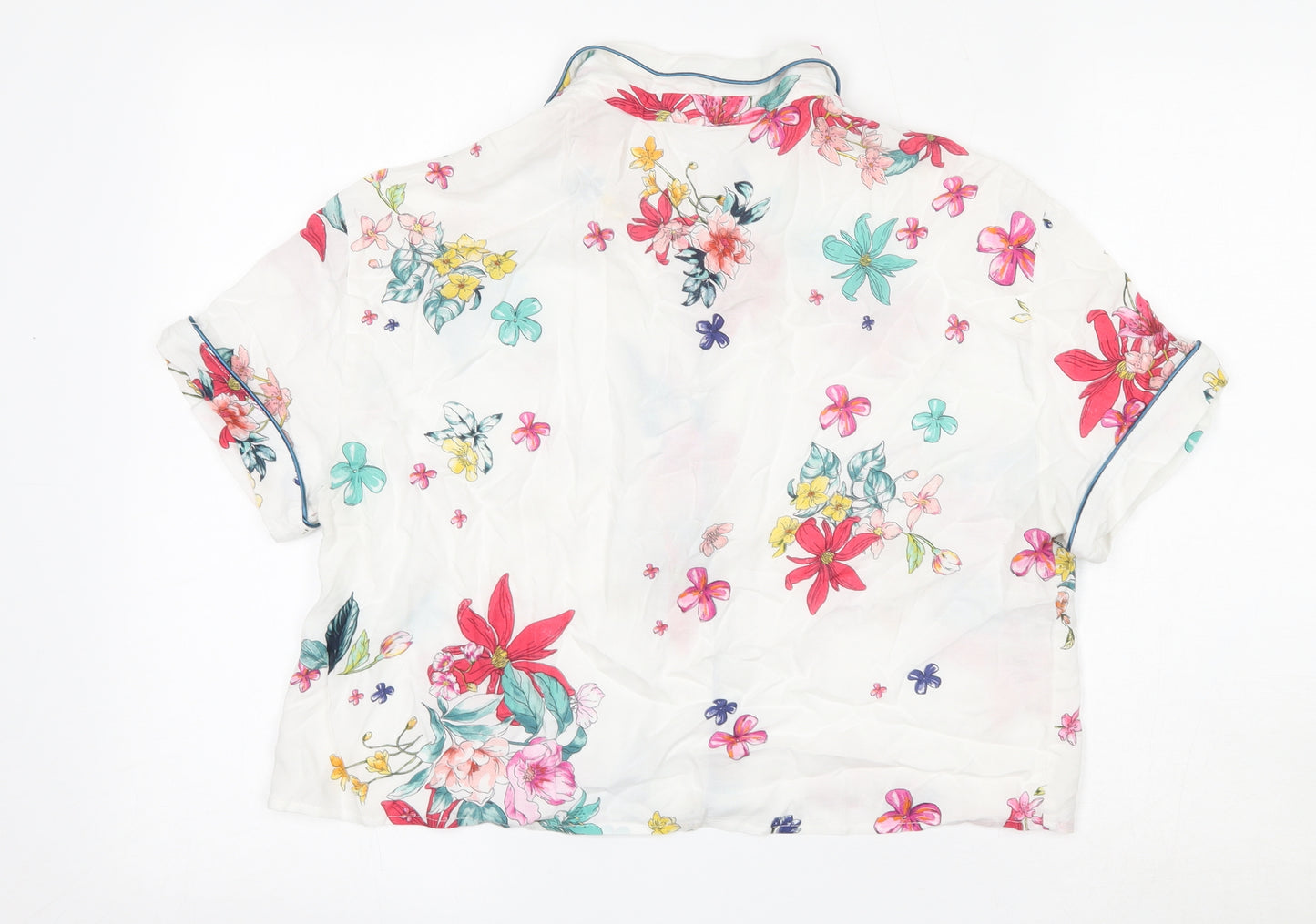 Pull&Bear Womens Multicoloured Floral Viscose Cropped Blouse Size L Collared