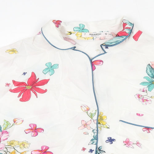 Pull&Bear Womens Multicoloured Floral Viscose Cropped Blouse Size L Collared