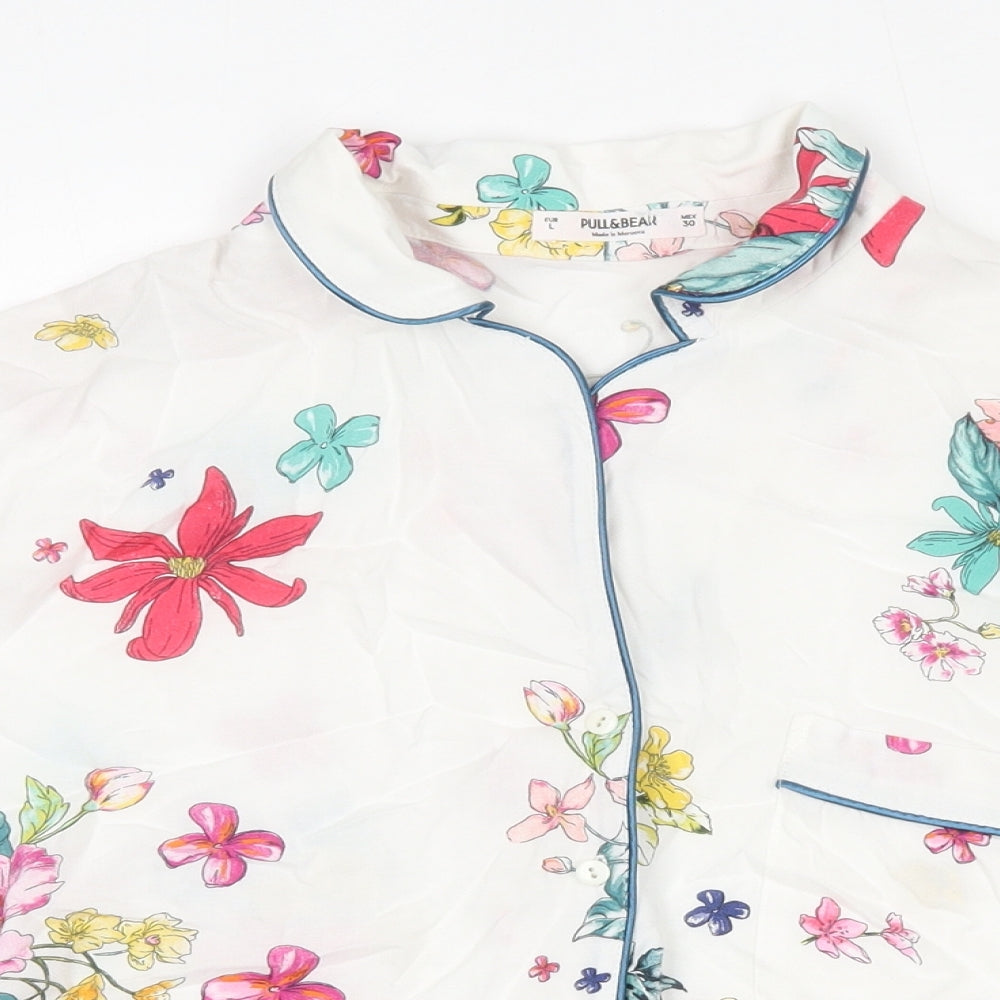 Pull&Bear Womens Multicoloured Floral Viscose Cropped Blouse Size L Collared
