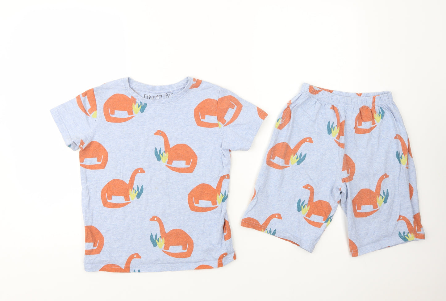 NEXT Boys Blue Geometric Cotton  Pyjama Set Size 7-8 Years  Pullover - Dinosaur Print