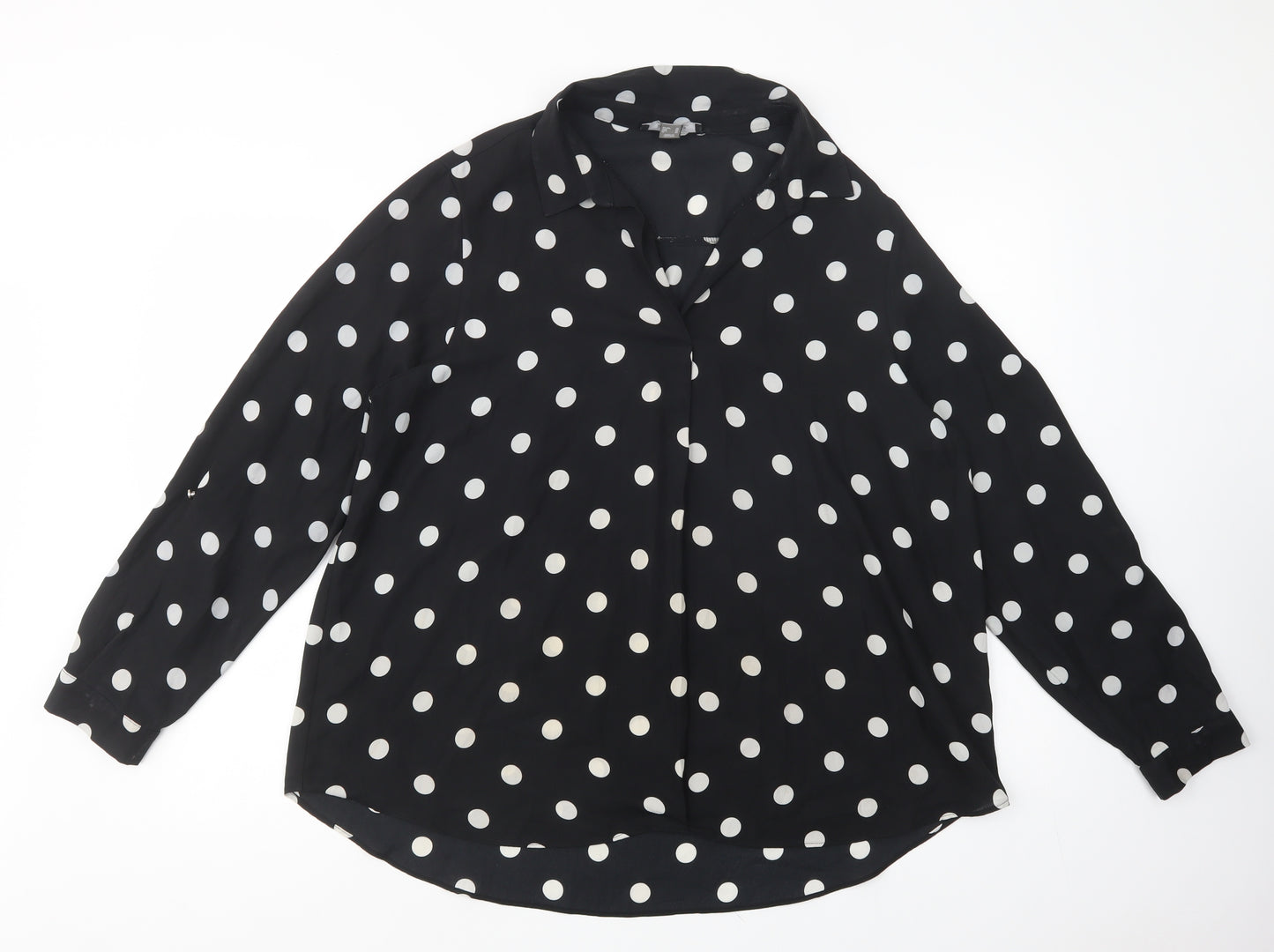 Primark Womens Black Polka Dot Polyester Basic Button-Up Size 20 Collared