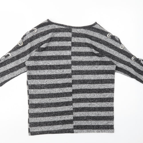 Peacocks Womens Grey Striped Polyester Basic Blouse Size 8 Crew Neck