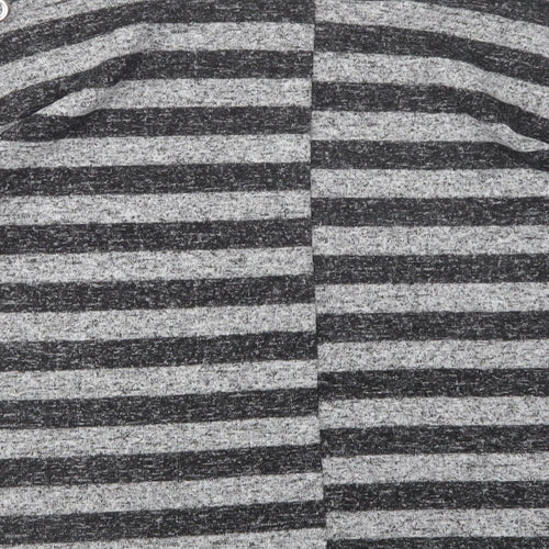 Peacocks Womens Grey Striped Polyester Basic Blouse Size 8 Crew Neck