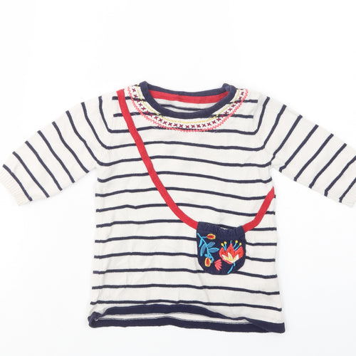 Marks and Spencer Baby White Striped Cotton Pullover Jumper Size 3-6 Months  Button