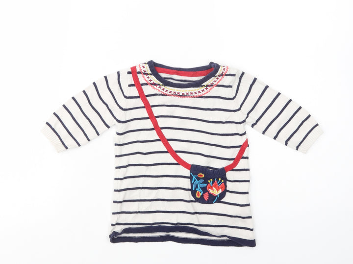Marks and Spencer Baby White Striped Cotton Pullover Jumper Size 3-6 Months  Button