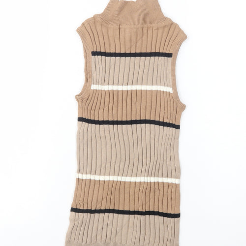Select Womens Beige High Neck Striped Cotton Pullover Jumper Size 6