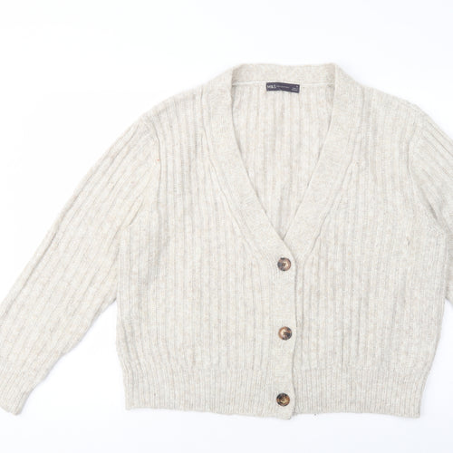 Marks and Spencer Womens Beige V-Neck  Acrylic Cardigan Jumper Size M