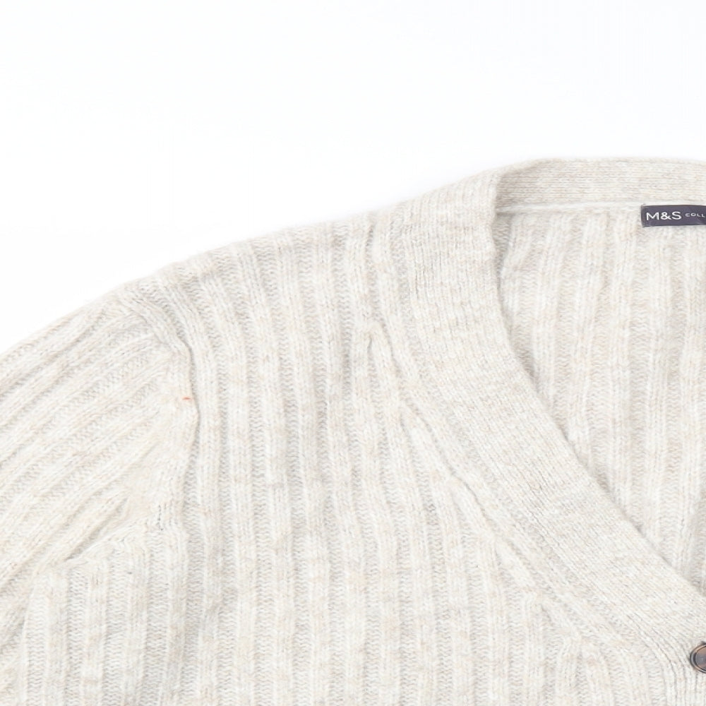 Marks and Spencer Womens Beige V-Neck  Acrylic Cardigan Jumper Size M