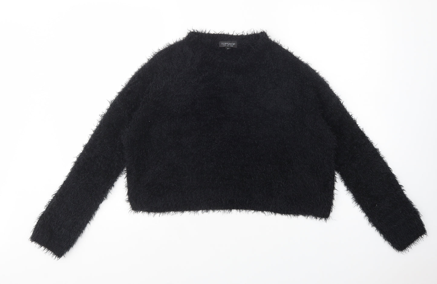 Topshop Womens Black Crew Neck  Polyester Pullover Jumper Size 10