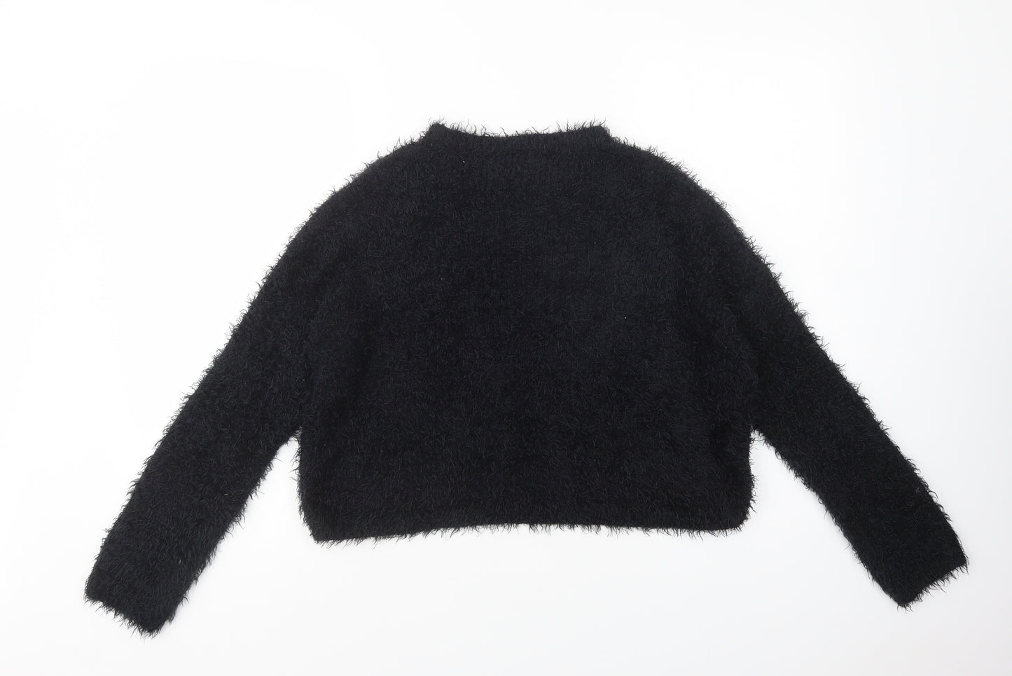 Topshop Womens Black Crew Neck  Polyester Pullover Jumper Size 10
