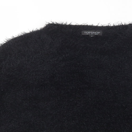 Topshop Womens Black Crew Neck  Polyester Pullover Jumper Size 10