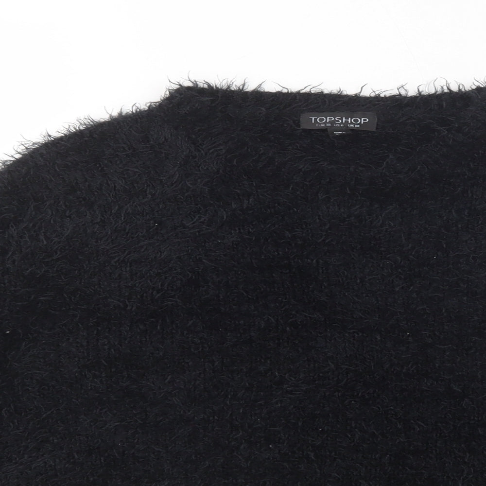 Topshop Womens Black Crew Neck  Polyester Pullover Jumper Size 10