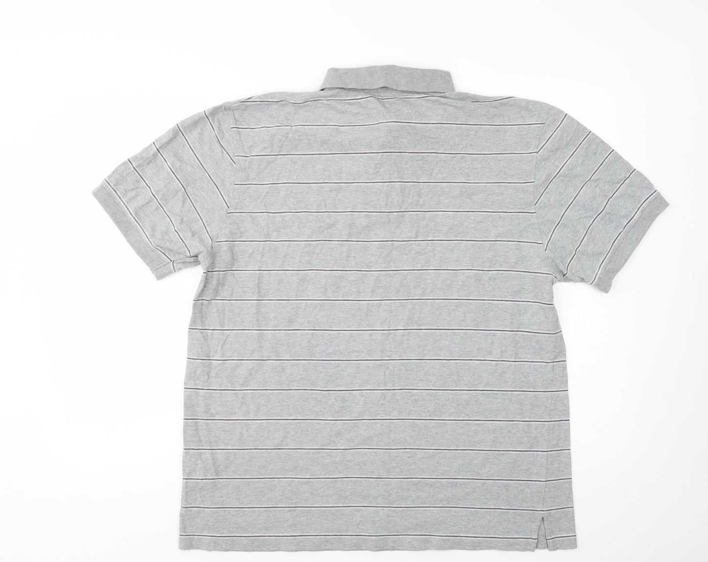 Dunnes Stores Mens Grey Striped Cotton  Polo Size L Collared Button