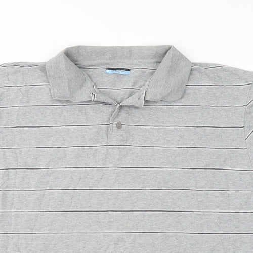 Dunnes Stores Mens Grey Striped Cotton  Polo Size L Collared Button
