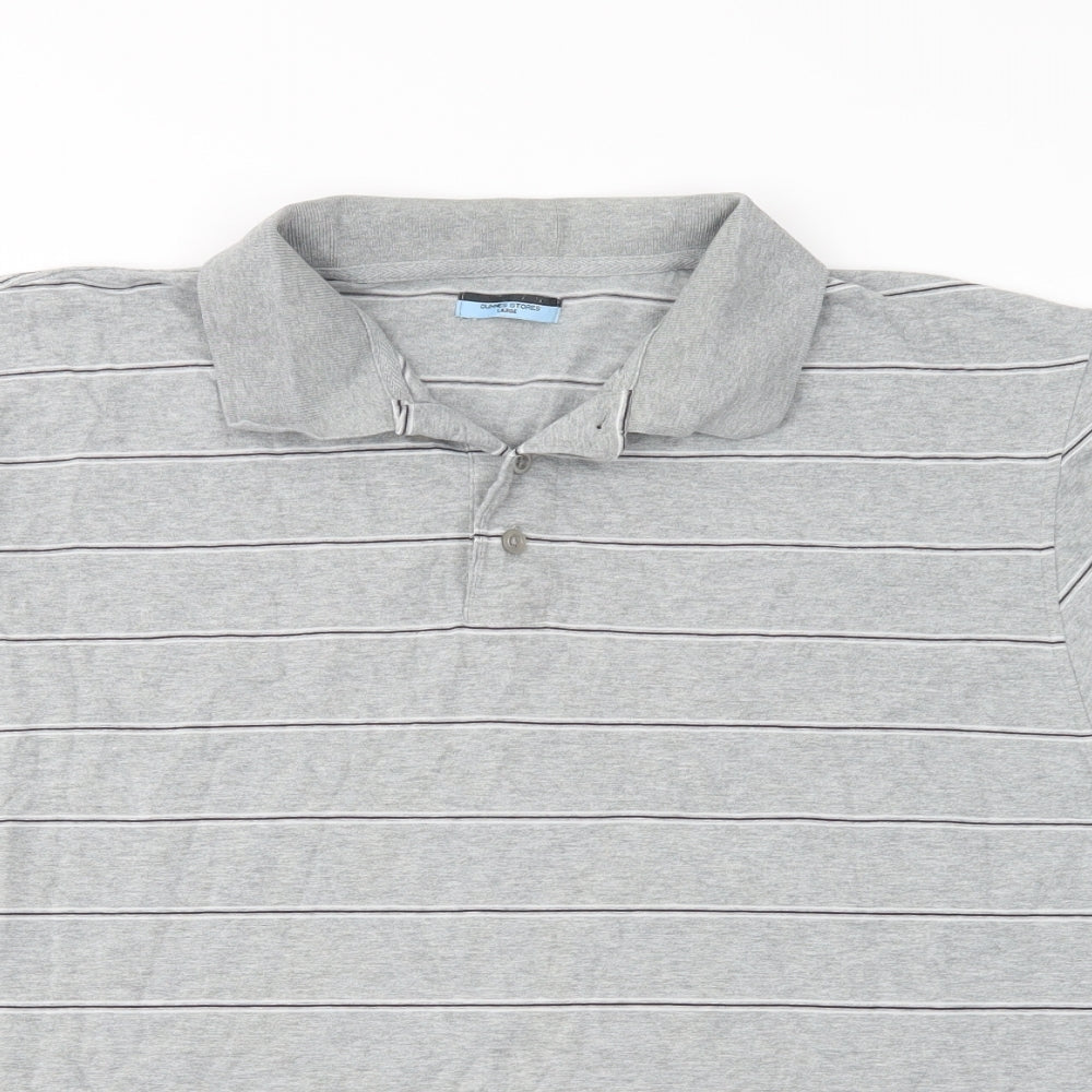 Dunnes Stores Mens Grey Striped Cotton  Polo Size L Collared Button
