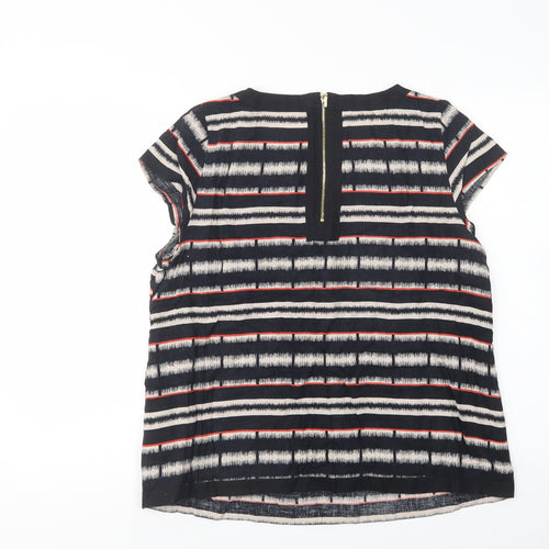 Marks and Spencer Womens Black Striped Linen Basic Blouse Size 16 Collared