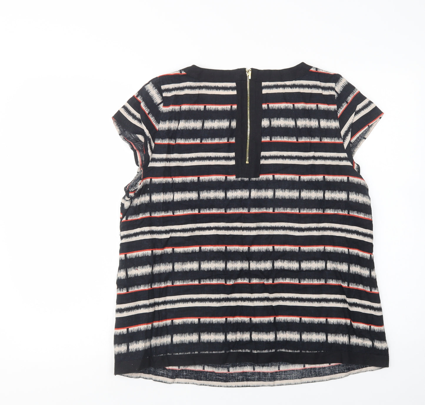 Marks and Spencer Womens Black Striped Linen Basic Blouse Size 16 Collared