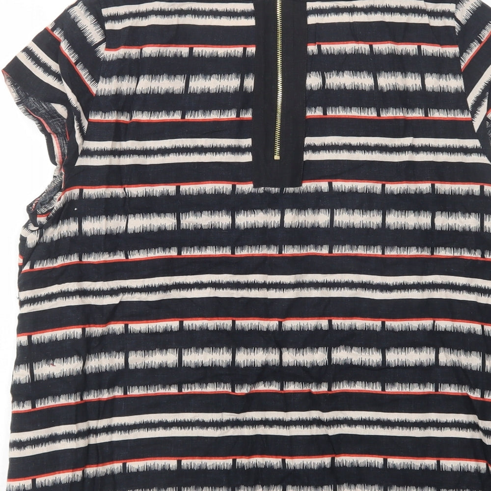Marks and Spencer Womens Black Striped Linen Basic Blouse Size 16 Collared