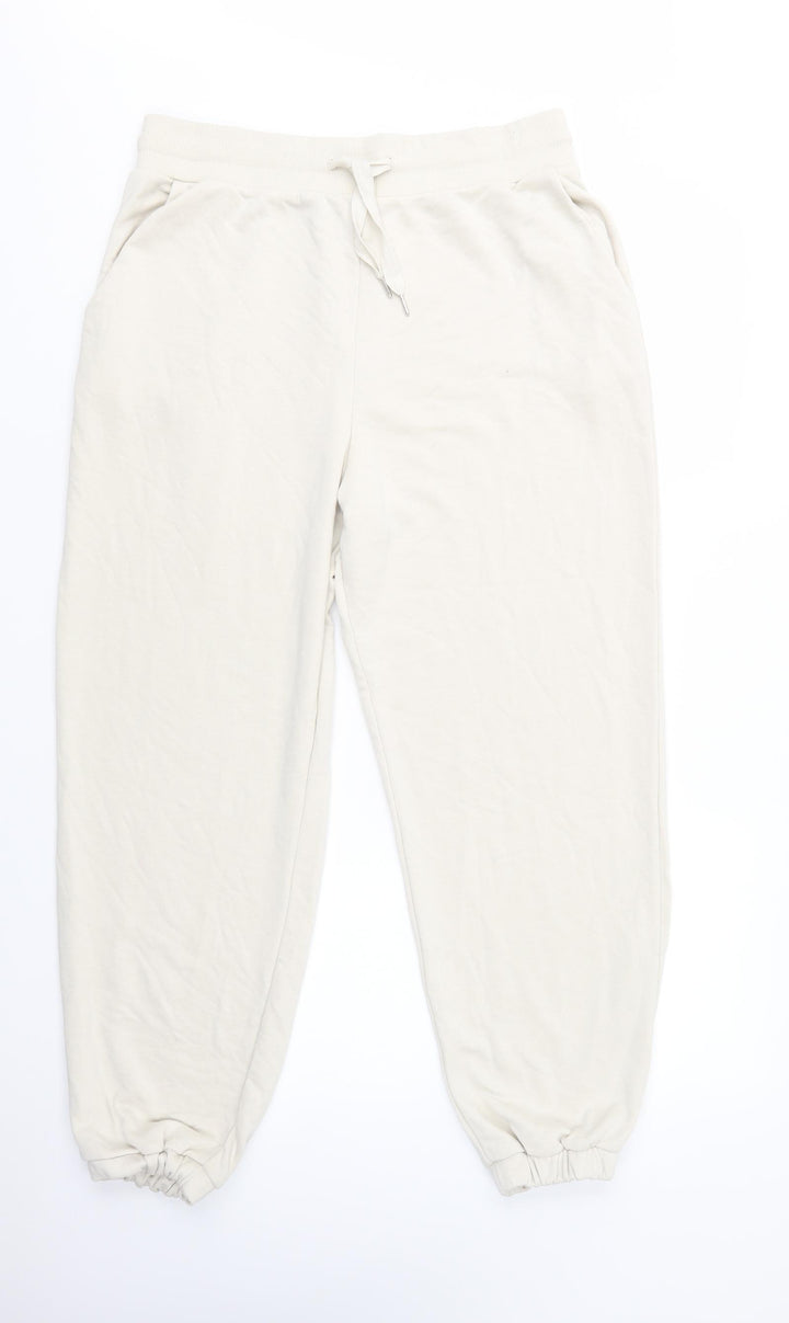 Dunnes Stores Womens Ivory Polyester Jogger Trousers Size M L32 in Regular Drawstring