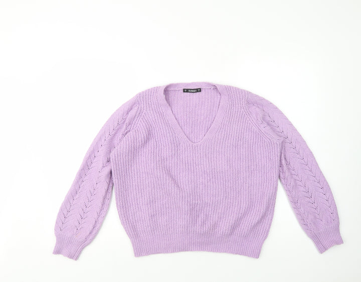 Dunnes Stores Womens Purple V-Neck  Acrylic Pullover Jumper Size S